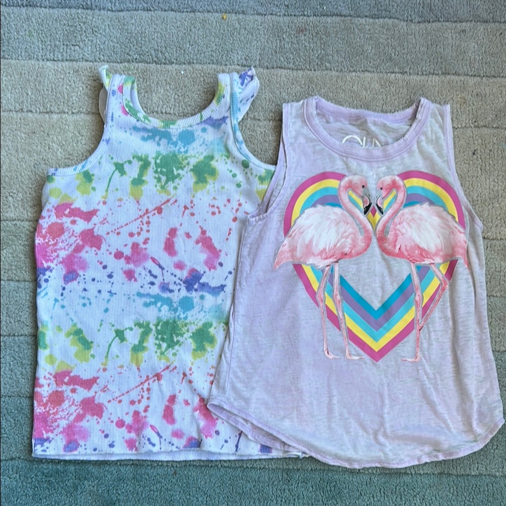 Colorful Flamingo and tied dyed chaser tank tops